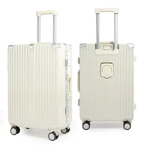 2023 new design Multi functional Aluminum frame suitcase trolley spinner luggage with cup holder USB hard side smart luggage