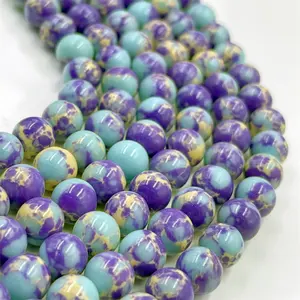 New Multicolor 8mm Blue Mottled Jade Round Gem Beads Loose Beads 15