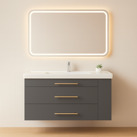 Meuble-lavabo mural moderne en acier inoxydable, résistant à l'eau, avec miroir intégré pour salle de bain