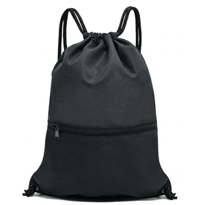 Hemistyles HM-BB3 Blue <b>Drawstring</b> <b>Backpack</b> Nylon Gym Sports 30-40L Lightweight with Front Zipper Pocket Travel Outdoor - Product Image 1