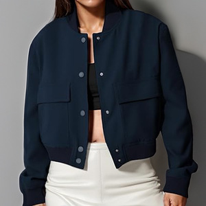 Kênh <span class=keywords><strong>S</strong></span>-3XL Hợp Thời Trang 2024 Mùa Thu Giản Dị Nút Xuống Varsity Áo Khoác Áo Khoác Với Túi Cho Phụ Nữ Đồng Bằng Máy Bay Ném Bom Áo Khoác - Product Image 5