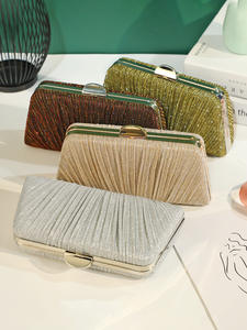 High Fashion Square Pillow Shape Polyester <b>Glitter</b> Pleats Clutch <b>Bag</b> Chain Strap Magnetic Closure for Socialite Party Send Rival - Product Image 2