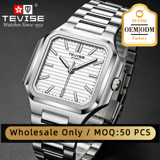 TEVISE Factory Wholesale Men's Stainless Steel Automatic Mechanical Watch with Dandong Movement