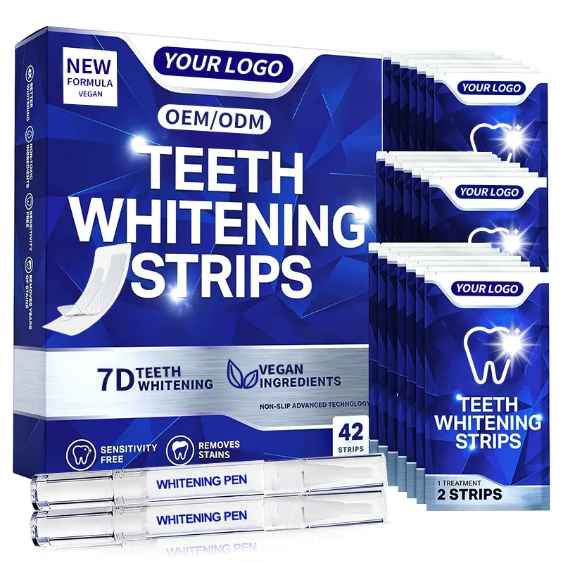 Tägliches Produkt bleichen Weiße Bleaching-Streifen Entfernen Sie Zahn flecken Benutzer definiertes Logo Pap Zahn aufhellung streifen für empfindliche Zähne
