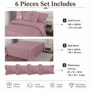 Parure de lit 6 pièces de luxe en coffret cadeau, ensemble de literie florale avec housse de couette et drap, vente en gros - Product Image 3