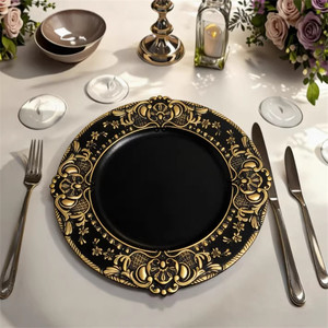 <span class=keywords><strong>Sottopiatti</strong></span> Vintage in Plastica Oro Argento Nero da 13 Pollici per Decorazioni Tavola Casa e Matrimoni - Product Image 1