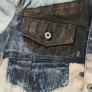 Chaqueta Bomber de Mezclilla Estampada para Hombre de Diseño Nuevo y Alta Gama, Transpirable, con Lavado Vintage, Color Combinado, Detalle de Cordón en la Espalda, Premium - Product Image 5