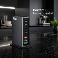 Chargeur de bureau USB C GaN avec 8 ports, 6 USB-C et 2 USB-A, charge rapide 140W EPR, certifié UKCA CE FCC