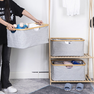 Clothing Organizer <b>Storage</b> <b>Basket</b> <b>Grey</b> Rectangle Foldable Eco Friendly <b>For</b> Clothes Pants Fabric Cotton Linen Home Wardrobe - Product Image 4