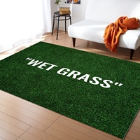 Tapis de salon grand format lavable en machine, motif marguerite sauvage et herbe verte, citation Virgil Abloh Herbe Humide