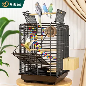 Bulk In Stock Black White Colors Cheap Open Roof Vintage Pet Bird Cage Parrot Cage With Stand And Wheels