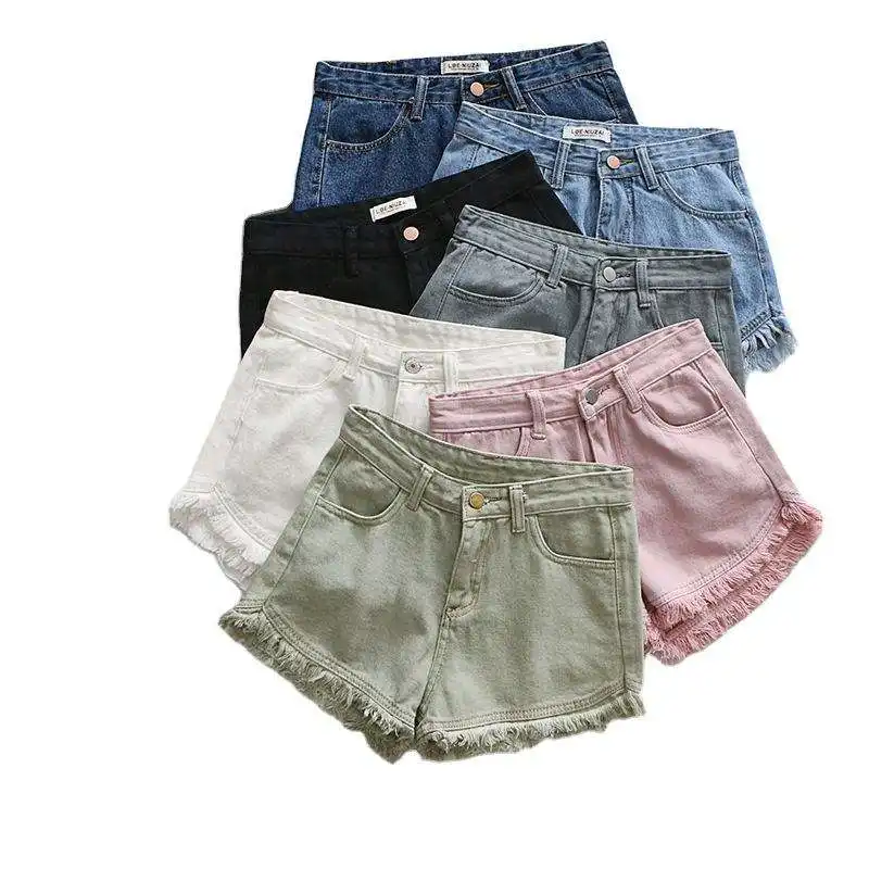 Phụ Nữ Giản Dị Quần Short Denim Uốn Tóc Bồng Cao Eo Mỏng Mùa Hè Quần Jean Quần Short Feminino Chic Phụ Nữ Nóng Dưới