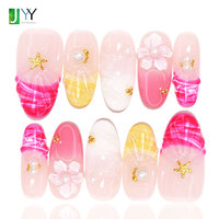 Faux ongles en gel press-on faits main, motif floral 3D, forme ovale, en acrylique, fournisseur vérifié, vente en gros, faible MOQ