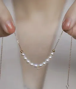 2024 새로운 디자인 여성 쥬얼리 18k 골드 다이아몬드 진주 스마일 목걸이 O-체인