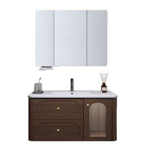 ตู้วางอ่างล้างหน้าแบบแขวนผนังสไตล์อเมริกัน วัสดุไม้แบบเรียบง่ายสำหรับโรงแรม ขนาดเล็ก กันน้ำ พร้อมอ่างล้างหน้า - Product Image 1