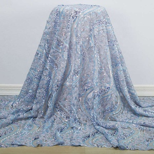 3002 gros africain maille dentelle tissu de haute qualité nigérian français <span class=keywords><strong>suisse</strong></span> Voile Net dentelle tissus avec paillettes pour robe de mariée - Product Image 1