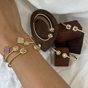 Модные браслеты-манжеты с открытым концом, женские аксессуары, позолота 18К, латунь, циркониевые кристаллы, Oro Laminado - Product Image 6