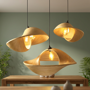 Lampe suspendue en bambou faite à la main, finition naturelle, abat-jour scandinave, taille et couleur personnalisées - Product Image 2