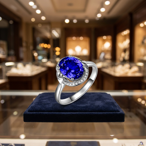 Wholesale Hot Selling Classic Wedding 925 Sterling <b>Silver</b> Sapphire Big Oval Shape Rhodium Plated Sapphire <b>Ring</b> - Product Image 3