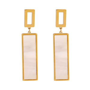 Geometric Pendant Earrings Gold Plated Mother Of Pearl Rectangular Drop Everyday Wear - Product Image 1