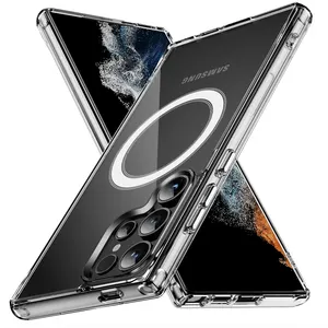 Akıllı telefon aksesuarları şeffaf pc sert kapak manyetik telefon Samsung kılıfı Galaxy S24U S24 S24 artı