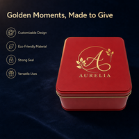 Boîte cadeau carrée rouge personnalisée en métal avec couvercle et base, intérieur doré, pour emballage de biscuits, bonbons, thé, impression de logo OEM