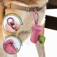 Distributeur de sacs à déjections canines prêt à l'emploi, support de sacs à déjections à suspendre à la laisse avec mousqueton, portable pour les promenades quotidiennes des petits chiots