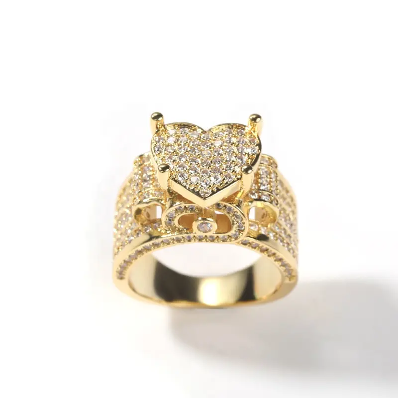Huitan — bague de cœur en diamant pour hommes et femmes, anneau de luxe pavé CZ, bijoux Hip Hop, fiançailles, mariage