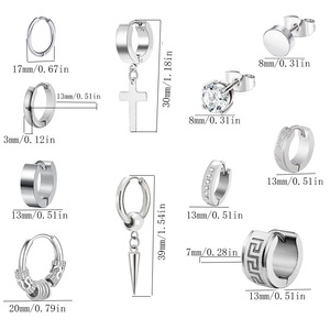 Boucles d'oreilles à clipser en acier titane noir, design géométrique en forme de croix, pour hommes et femmes, sans perçage, ensemble de clips d'oreille tendance - Product Image 4