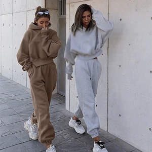 Mùa Thu Và Mùa Đông Mới Giản Dị Áo Len Áo Khoác Áo Khoác Cộng Với Nhung Ấm Áp Thể Thao Womens Phù Hợp Với Hai Mảnh Thiết Lập - Product Image 1