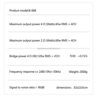 Yüksek Ses Kalitesi 60Wx4 Sınıf AB Araç Ses Amplifikatörü 4 Ohm 4 Kanal 12-24V Crossover'lar Amfi OEM ODM