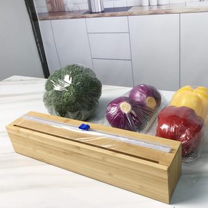 Secciones de caja de madera de bambú, dispensador de envoltura de plástico, papel de aluminio plateado, envoltura de plástico con cortador deslizante, 2023 - Product Image 3