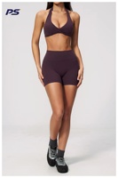 Ensemble de sport 2 pièces pour femme en tissu brossé : Leggings gainants et soutien-gorge de yoga à col en V croisé, idéal pour la gym, la course et le fitness