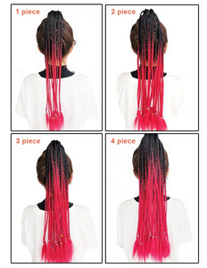 22 pouces 12 pièces/ensemble Gradient synthétique tressage queue de cheval Extension de cheveux 2 3 4 couleurs mélangées cercle torsion fibre haute température - Product Image 6