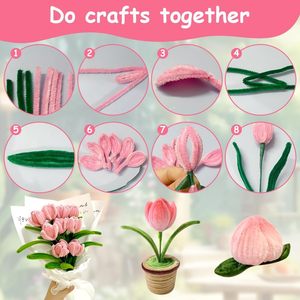 200 pièces de tiges de chenille Tulip 30 cm vertes et roses, pour la création de fleurs, le jardinage, les loisirs créatifs et le bricolage - Product Image 3