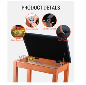 Banco de <span class=keywords><strong>Piano</strong></span> de Madera Maciza con Almacenamiento, Silla de Teclado con Cojín de Gamuza, Asiento Multifuncional con Librero para Sala de Música en Casa - Product Image 5