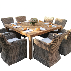 Modern Design Solid Wood Teak Rattan Durable Comfortable Dining Chairs <b>Table</b> Outdoor Garden Furniture Set for Hotel Courtyard - Product Image 1