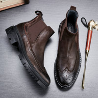 Bottes Courtes Rétro en Cuir Véritable avec Broderies Brogue, Doublure Douce, Semelle Épaisse, Conception Respirante, Fermeture Facile à Enfiler, Résistantes aux Chocs