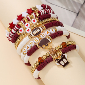 เครื่องประดับแฟชั่น ชุดสร้อยข้อมือดินโพลิเมอร์แบบซ้อนได้ ดีไซน์รูปหัวใจและตัวอักษร ของขวัญสำหรับทุกเพศ อุปกรณ์เสริมที่สวมใส่ได้ - Product Image 2