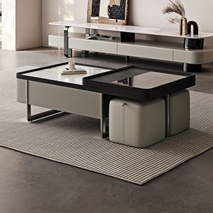 Italian Medieval Minimalist Technology Square <strong>Coffee</strong> <strong>Table</strong> Retractable <strong>Stools</strong> Creative Light Luxury High-End for Small Panel - Product Image 1