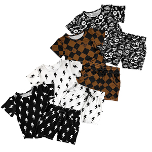 Ensemble short et t-<span class=keywords><strong>shirt</strong></span> en bambou bio pour enfants, style biker côtelé, deux pièces, en tricot cool pour enfants, vêtements personnalisés pour enfants - Product Image 1
