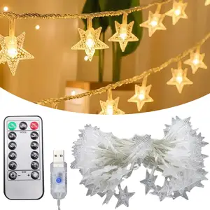 ขายร้อน Fairy คริสต์มาส LED สีไฟสตริง Star Garland สําหรับผ้าม่านหน้าต่างในร่มงานแต่งงานตกแต่ง