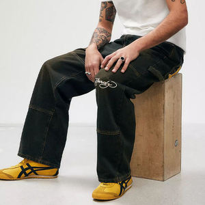 Jeans baggy sur mesure en coton lourd 100% avec plusieurs poches, pantalon cargo pour homme, coupe droite, jambe large, style jogger, streetwear - Product Image 3