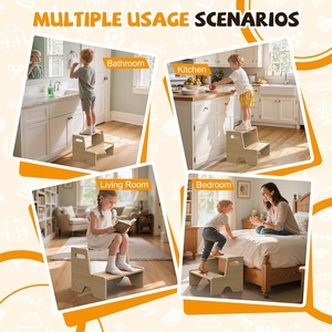 พร้อมแผ่นกันลื่นและที่จับเพื่อความปลอดภัย บันไดเด็กเล็ก 2 ขั้น ทำจากไม้แข็งแรง พร้อมพื้นผิวกันลื่น - Product Image 5