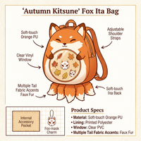 Sac à dos Ita Bag Kitsune renard mignon personnalisé pour l'automne, en PU orange doux au toucher avec fenêtre de présentation transparente en PVC, pour collectionneurs et conventions d'anime