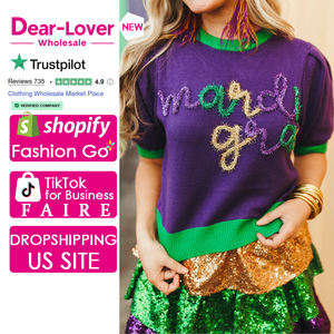 Dear-Lover Nuovi Arrivi all'Ingrosso, Maglione a Maniche Corte con Grafica <span class=keywords><strong>Viola</strong></span> per il Mardi Gras - Product Image 1