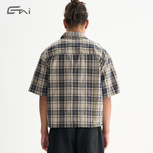 <span class=keywords><strong>Camicia</strong></span> a <span class=keywords><strong>Quadri</strong></span> in Cotone di Alta Qualità, <span class=keywords><strong>Manica</strong></span> <span class=keywords><strong>Corta</strong></span>, Taglio Corto, Stile Casual alla Moda per <span class=keywords><strong>Uomo</strong></span> - Product Image 6