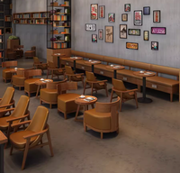 Nouvelle Tendance : Ensemble Table et Chaises de Café, Banquettes de Restaurant Commerciales en Métal avec Tables en Bois Massif et Revêtement en Cuir PU Moderne