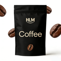 Sachet de café noir mat personnalisé imprimé, pochette verticale refermable avec fermeture éclair, entoncure de déchirement, soufflet inférieur, emballage de luxe pour grains