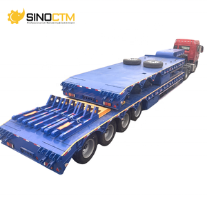 Venta caliente 100 Toneladas 4 ejes Máquina <span class=keywords><strong>de</strong></span> construcción Entrega Cargador bajo Semi camión plano Remolque con rampa hidráulica - Product Image 1